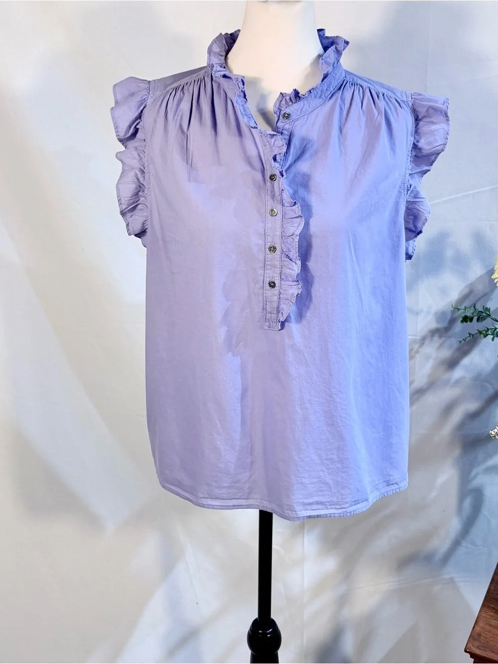 💥Xirena Bexie Top Lilac Petal Cotton Ruffle Sleeveless Blouse Sz L 🧡
